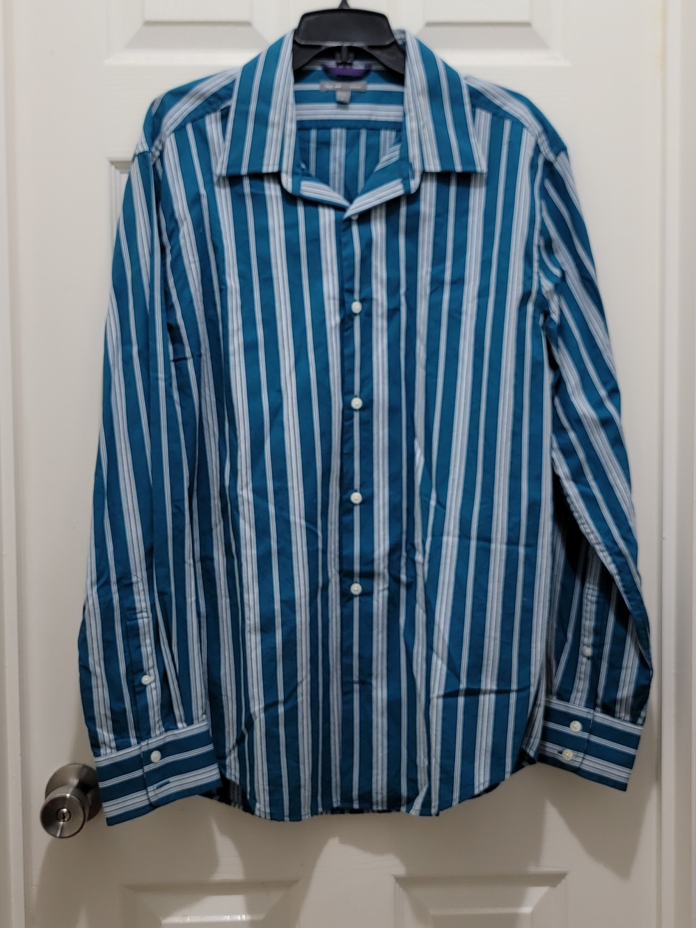 GAP Teal and White Vertical Stripe Dress Shirt